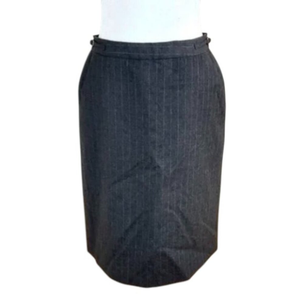 Giorgio Armani Skirt Pencil Wool Gray Pinstripes Buckles (40, S)